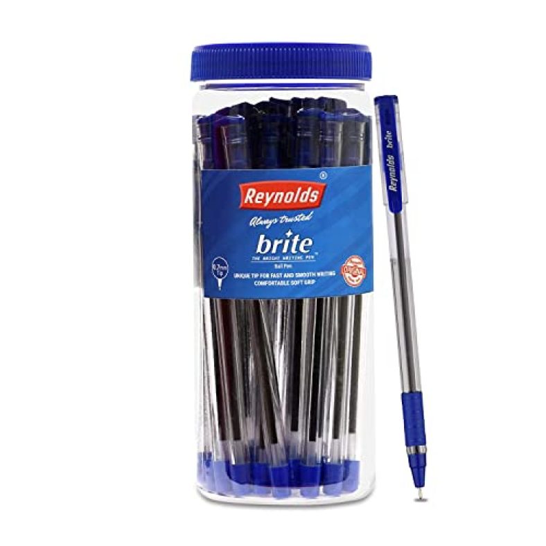 Reynolds Ball Pen I Lightweight Ball Pen With Comfortable Grip For Extra Smooth Writing I School And Office Stationery | Brite Bp 25 Ct Jar – Blue