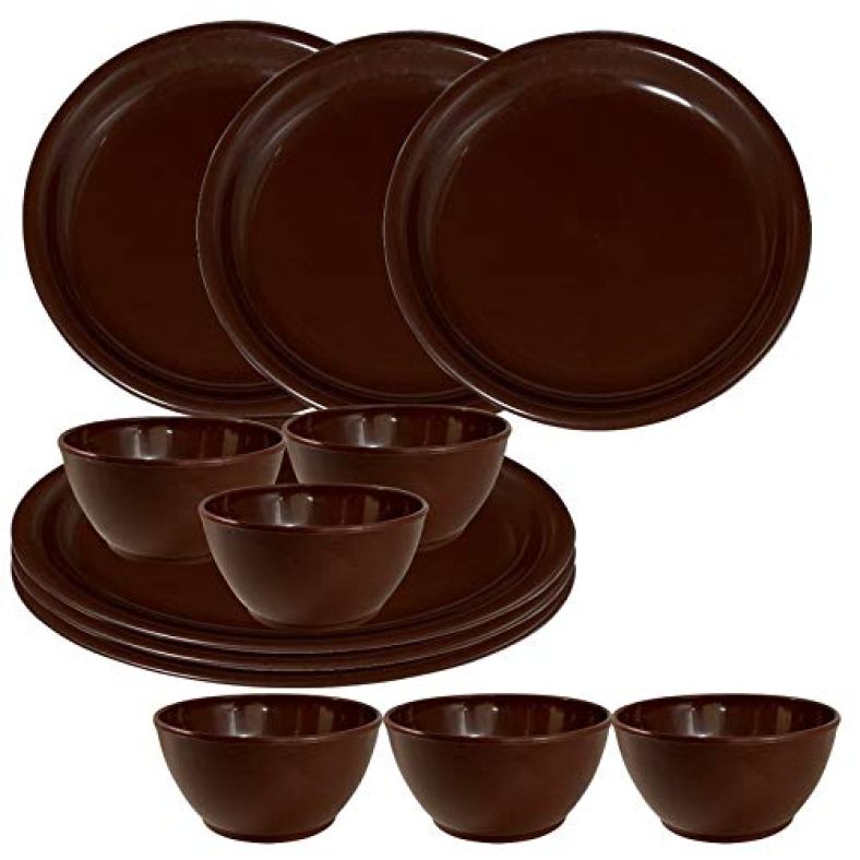 Wonder Plastic Prime Microwave Safe Unbreakable Round Big Plates Set, 6 Pcs Plate & 6 Pcs Katori, Brown Color, Made In India