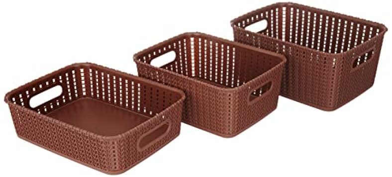 Cello Style Knit Big Basket Without Lid, Set Of 3, Brown