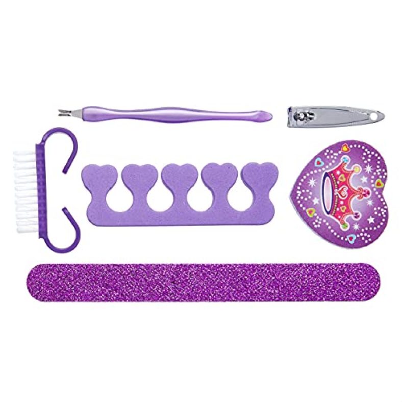 Amazon Brand – Solimo Manicure And Pedicure Kit With Brush, Nail Clipper, Two Nail Files, Toe Separator And Dead Skin Claw, Purple, Pack Of 6