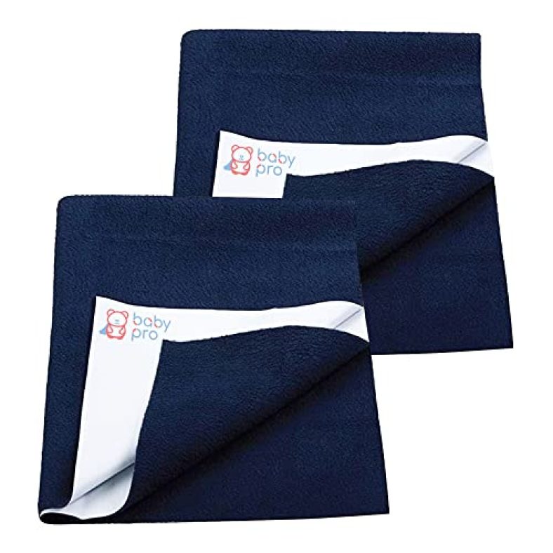 Babypro Waterproof Baby Dry Sheet For Babies By Certified Professional Childproofer | Ultra Absorbent Technology |100% Reusable| Lightweight & Odourless (Set Of 2, Navy Blue, 50Cm X 70Cm)