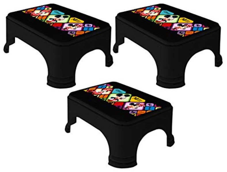 Kuber Industries Disney Mickey Minnie Print Square Plastic Bathroom Stool, (Set Of 3, Black) -Hs_35_Kubmarts17716