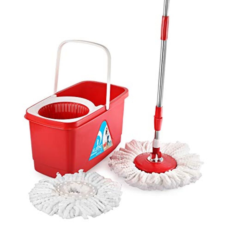 Cello Kleeno Easy Clean 360 Degree Plastic Bucket Spin Mop With 2-Refill (Red)