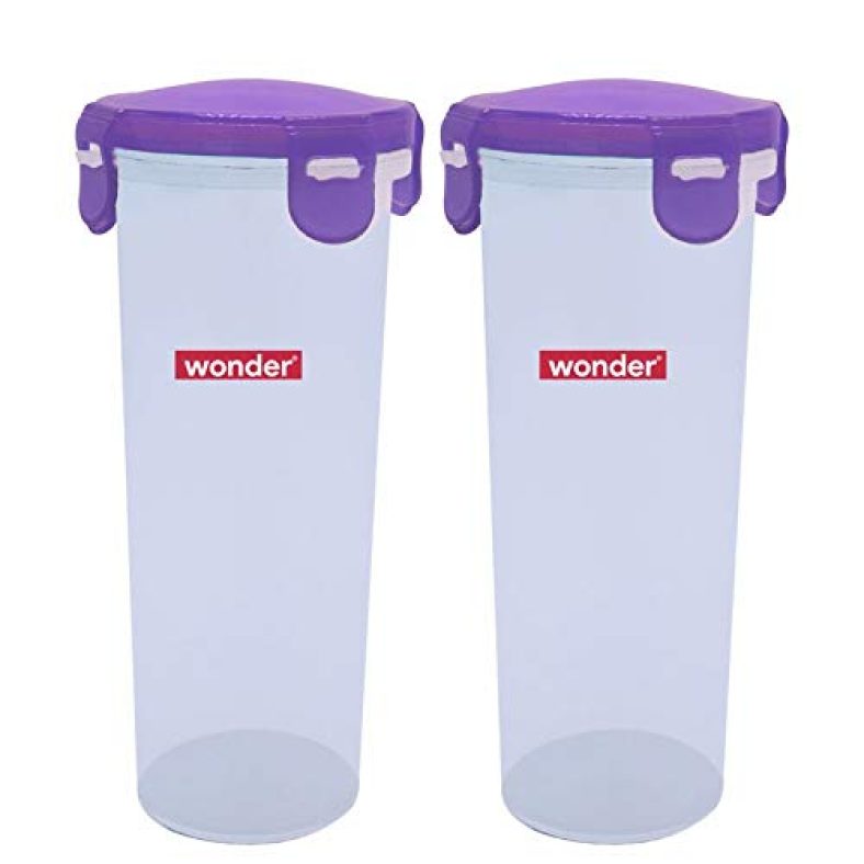 Wonder Plastic Prime Klick N Seal Small Transparent Glass Set, 2 Pc Glass 450 Ml, Violet Color, Made In India, Kbs01130