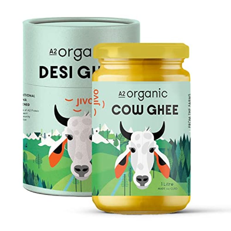 Jivo A2 Ghee, 100% Pure, Natural & Healthy | Vedic Bilona Method | Immunity Booster, Improves Functioning Of Heart, Promotes Brain Power | 1 Kg (Pack Of 1 )