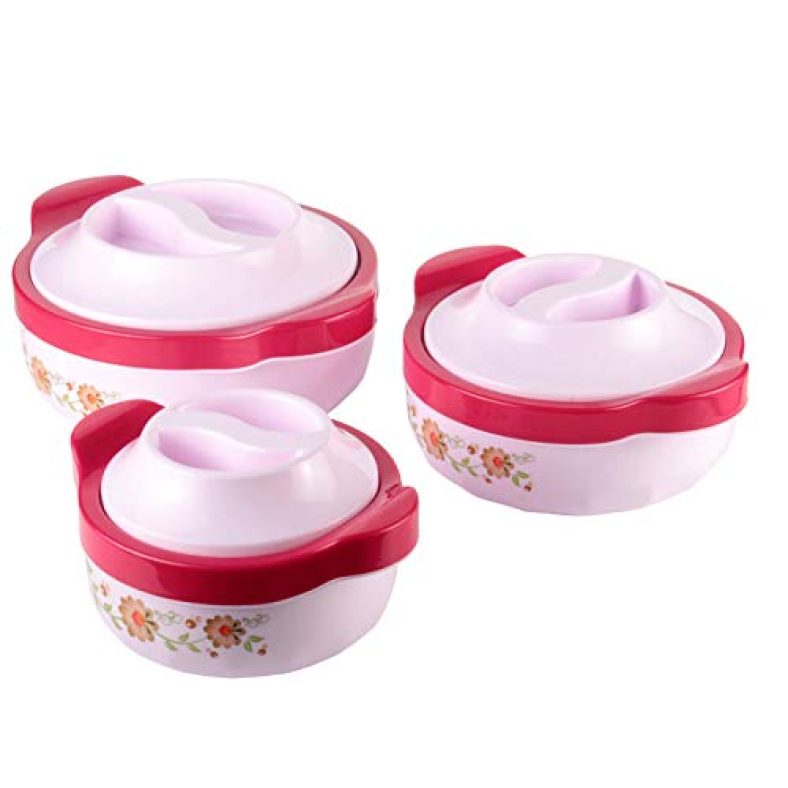 Floraware Plastic Thermoware Casserole Set, 1500 Ml, Green, 3 Piece