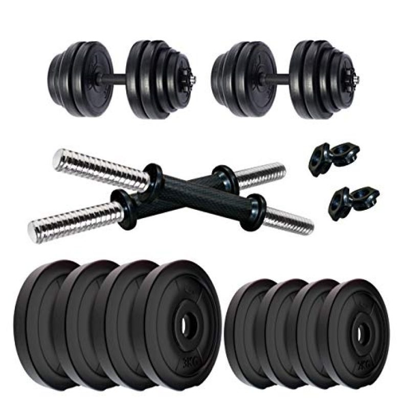 Kore Pvc-Dm 16 Home Gym Dumbbells Kit (20 Kg, 3Kg X 4 Plates + 2Kg X 4 Plates), Black, Adjustable