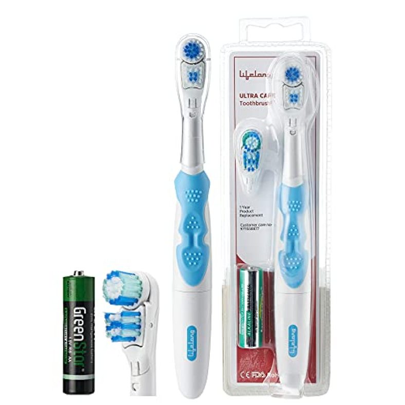 Lifelong Lldc45 Ultra Care Battery Operated Toothbrush With Replaceable Brush Head | Battery Powered Sonic ﻿Electric Toothbrush With Soft Floss Tip & Spiral Bristles (1 Year Warranty, Blue)