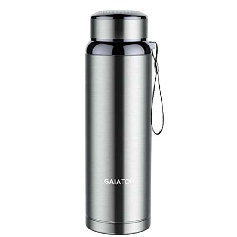 Gaiatop Vacuum Flask, Thermo Stainless Steel Flask Hot Water Tea Coffee Flask Double Wall Bottle 1 Litre (1000Ml Silver)