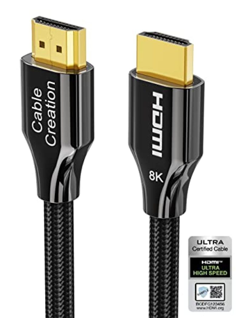 8K Hdmi Cable 10 Feet, Cablecreation Ultra Hd High Speed Hdmi Cable 48Gbps, 8K 60Hz, Hdcp 2.2, 4:4:4 Hdr, Earc Compatible With Ps5, Ps4, Xbox Series X, Xbox One, Macbook Pro 2021, Qled Tv, Roku Tv, Black