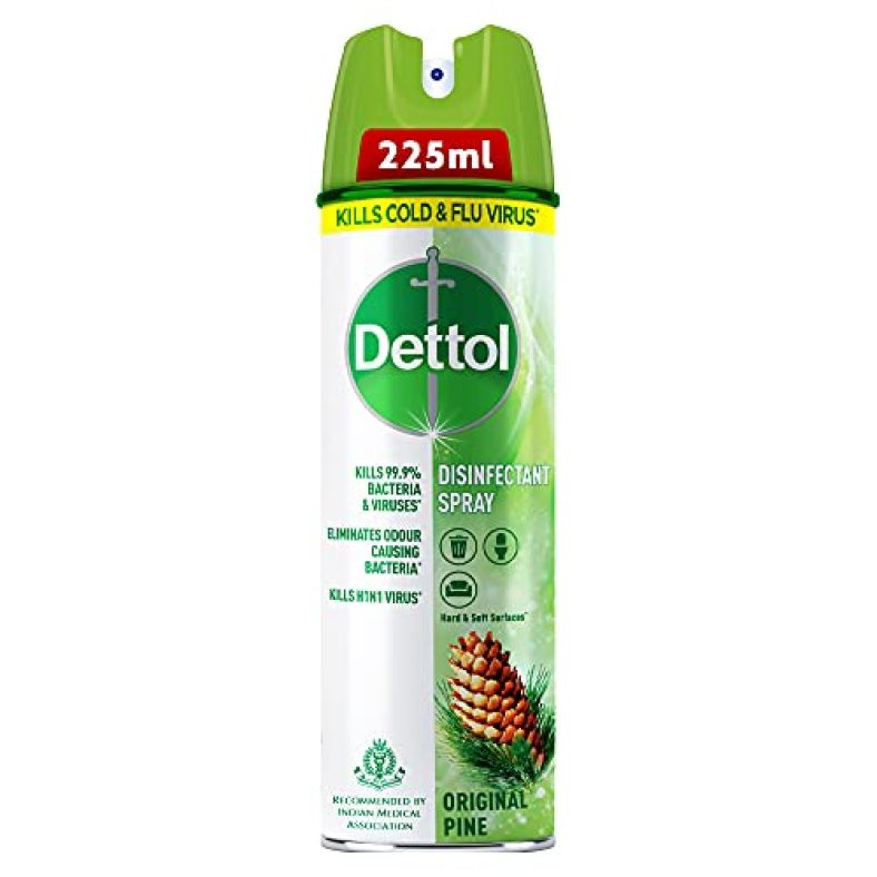 Dettol Disinfectant Sanitizer Spray Bottle | Kills 99.9% Germs & Viruses | Germ Kill On Hard And Soft Surfaces (Original Pine, 225Ml)