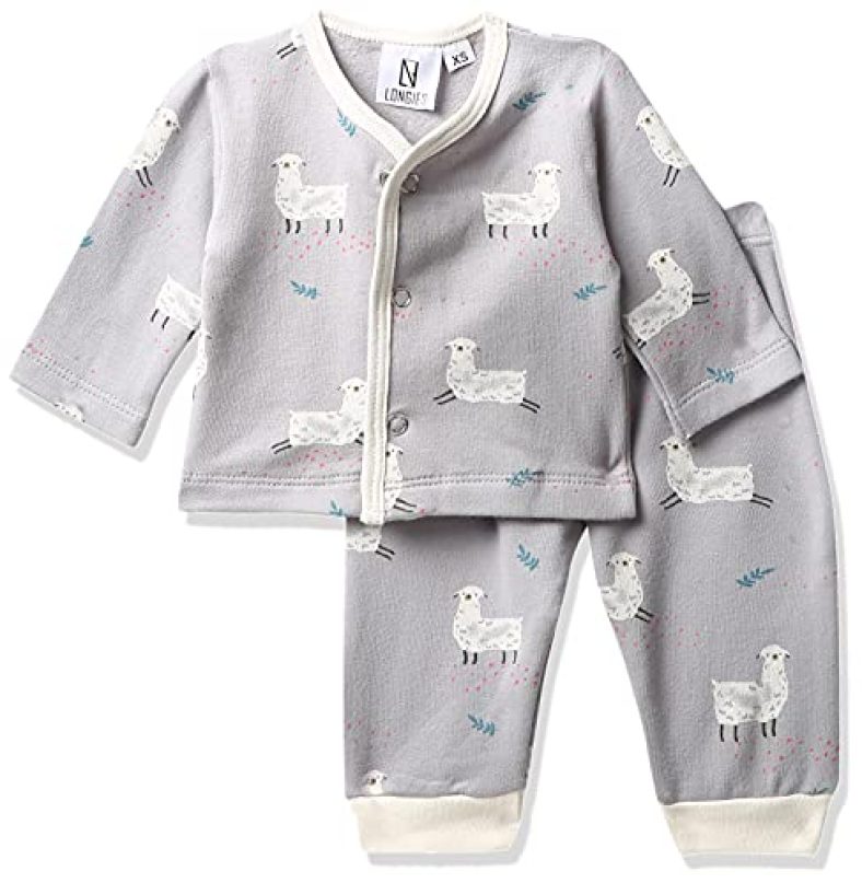 Longies Unisex-Baby Preemie Winter Night Suit Front Open Full Sleeves Single Pajama Set (Lpwnsfssv001_Grey001_Free Size)