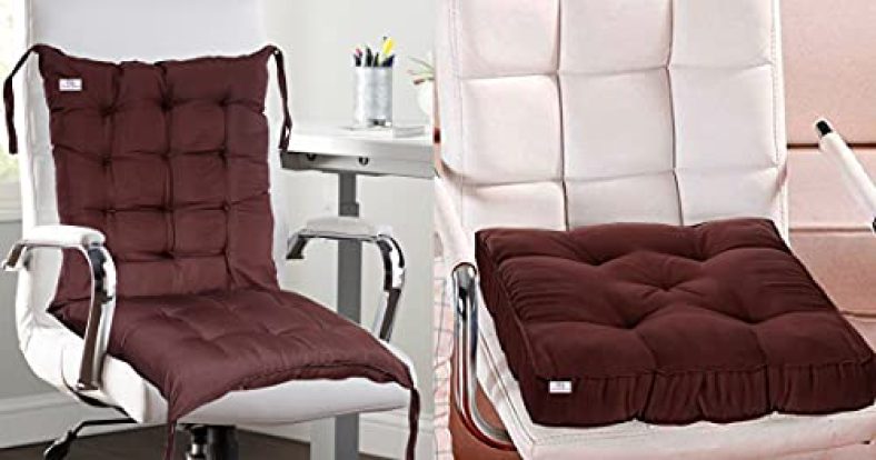Heart Home Microfiber Back And Seat Chair Cushion With Ties Set Of 2 (Brown)