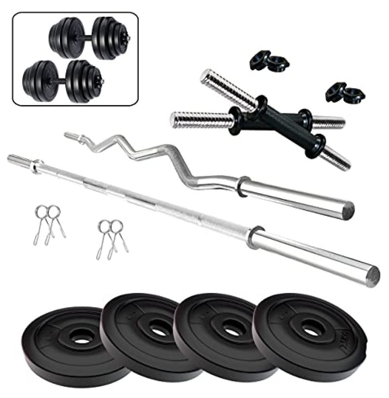 Fitzon Pvc 10Kg Combo 2 Home Gym Set With One 3 Ft Curl + One 5 Ft Plain And One Pair Dumbbell Rods