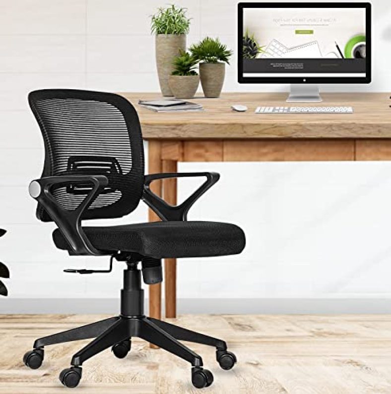 Da Urban® Breva Mid-Back Revolving Mesh Ergonomic Chair For Home & Office With Tilt Lock Mechanism, Armrest & High Comfort Seating (Black)