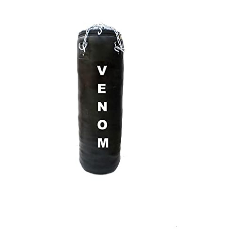 Venom Black Color, Filled, 1.5 Feet Long, Synthetic Leather Material Punching Bag/Kickboxing Bag/Takewondo Bag/Fitness Bag/Professional Training Bag With Hanging Chain