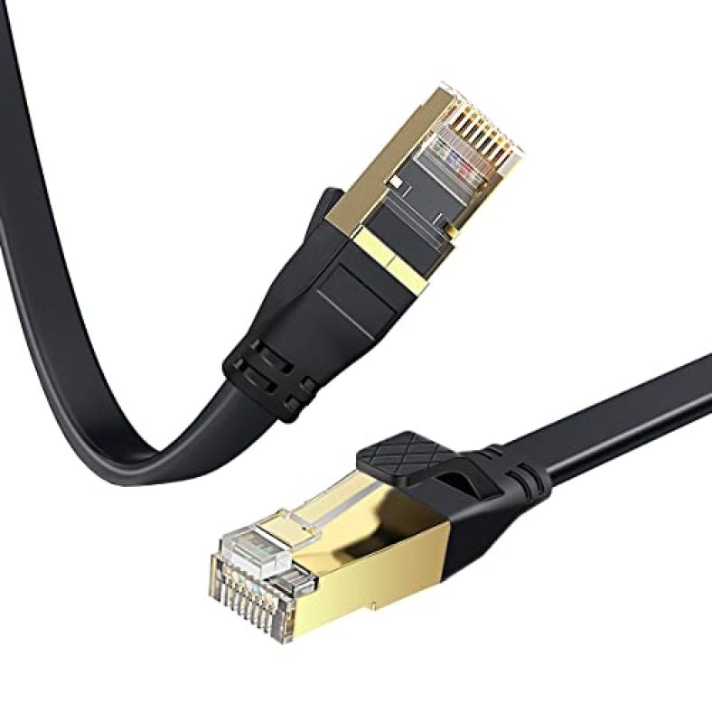 Kinsound Cat 8 Ethernet Cable 6.6 Ft/2M, Flat Internet Network Lan Patch Cords For Computer,Router,Modem,Gaming,Ps3/Ps4, Black