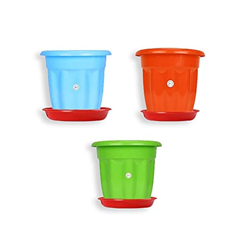 Kraft Seeds 6 Inch Wavy Collar Style With Bottom Plate Appealing Flower Planters Suitable For Home, Garden And Office Use – Pack Of 3
