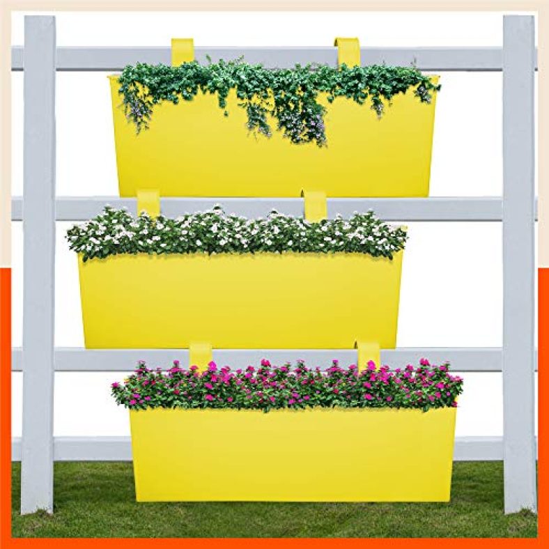 Patio By Bathla – Lea Hanging Metal Pot Holders/Planters For Balcony/Garden |Corrosion Resistant With Detachable Double Hooks |Yellow – Set Of 3, Standard (Php-Rs-451415Yw-S3)