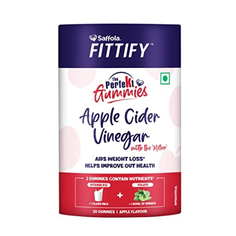 Saffola Fittify The Perfekt Gummies | Apple Cider Vinegar With The Mother | 30 Gummies | Weight Management | Nutrients Like Vitamin B12 & Folate Helps In Weight Loss | Apple Flavour