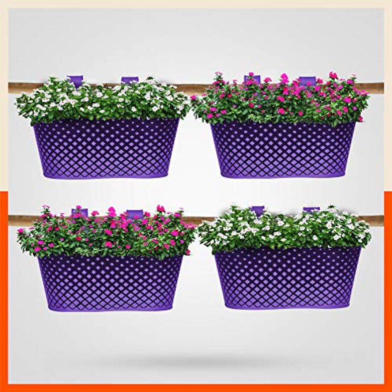 Patio By Bathla – Dia Oval Diamond Hanging Metal Pot Holders / Planters For Home / Balcony / Garden |Corrosion Resistant With Detachable Double Hooks |Purple – Set Of 4