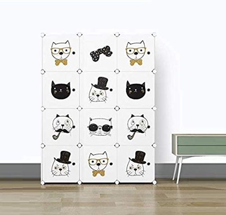 Bucketlist® Baby Wardrobe Door Plastic Sheet Kids Wardrobe Storage Rack Closest Organizer For Clothes Kids Furniture Living Room Bedroom Small Accessories (12 Door Black/White Animal Print)