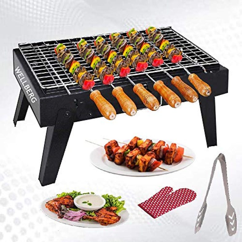 Chefman Premium Barbeque Grill With 6 Skewers Coal-Base Gardening Barbeque (Red)