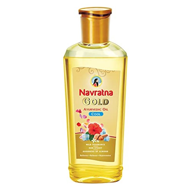 Navratna Gold Ayurvedic Oil |Non Sticky And Non Greasy |Mild Fragrance| Goodness Of Almonds And 9 Ayurvedic Herbs |Relieves Body Aches, Sleeplessness, Headache And Fatigue, 500Ml