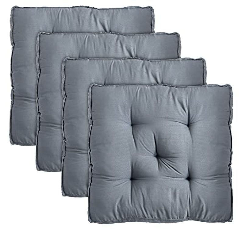 Kuber Industries Microfiber Square Chair Pad Seat Cushion For Car Pad, Office Chair, Indoor/Outdoor, Dining Living Room, Kitchen-Pack Of 4, 18 * 18 Inch (Grey)