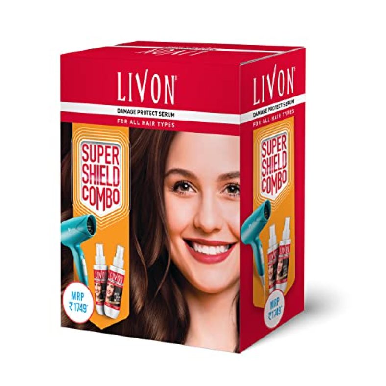 Livon Heat Protect Serum, For Protection Upto 250°C, 2X Less Hair Breakage & Syska Hair Dryer, Pack Of 2 Serums Each 100 Ml