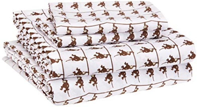 Amazonbasics Kid’S Sheet Set – Soft, Easy-Wash Microfiber – Full, Brown Monkeys