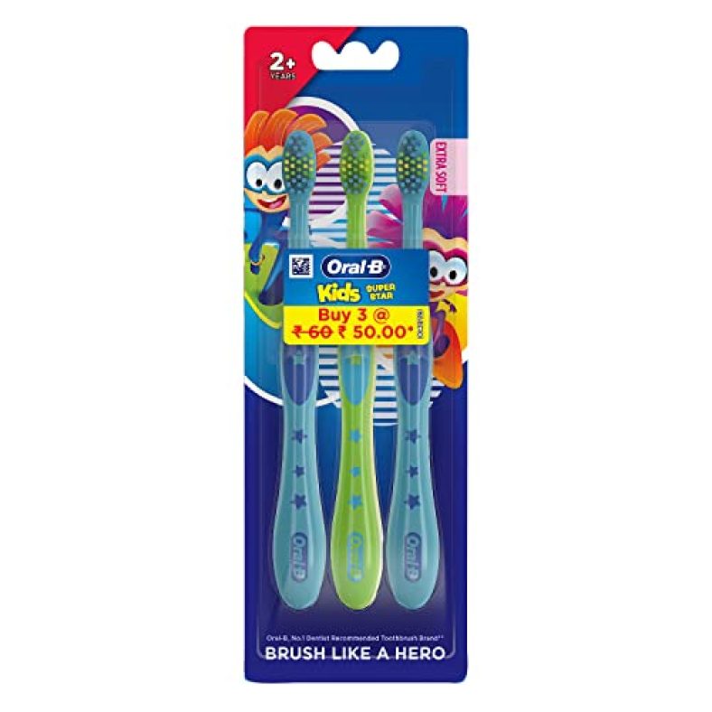 Oral B Kids Toothbrush, Super Stars, Extra Soft Bristles And Easy To Hold Handle (Age 2+) Pack Of 3