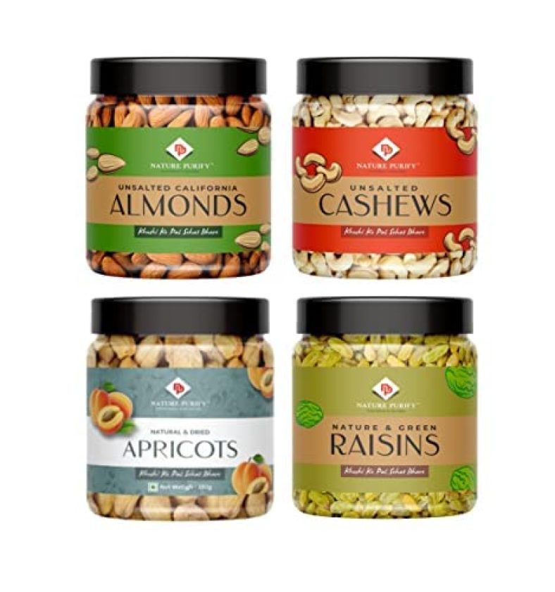 Nature Purify Dry Fruits Festival Gift Pack For Navratri/ Diwali/Fast 1 Kg (Almond, Cashew, Raisins, Apricot – 250G Each)