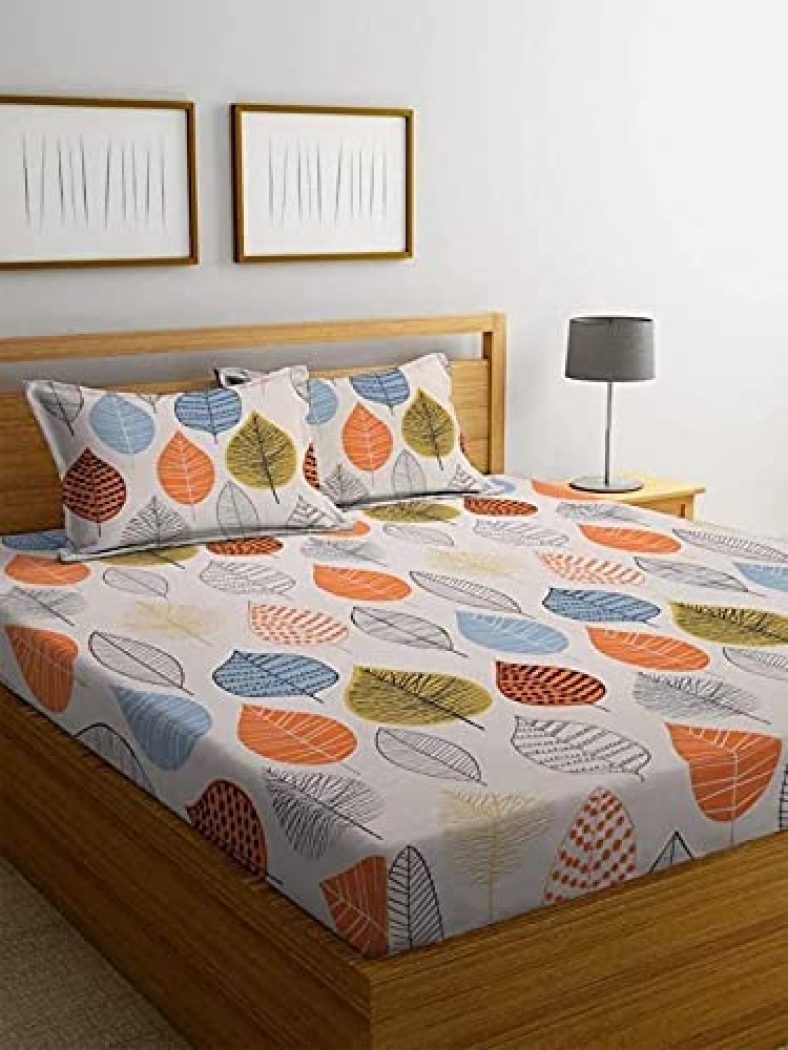 Pridhi 100% Cotten Printed Bedsheet For Double Bed With 2 King Size Pillow Cover (Pink Blue Geometric) | Double Bedsheet Cotton