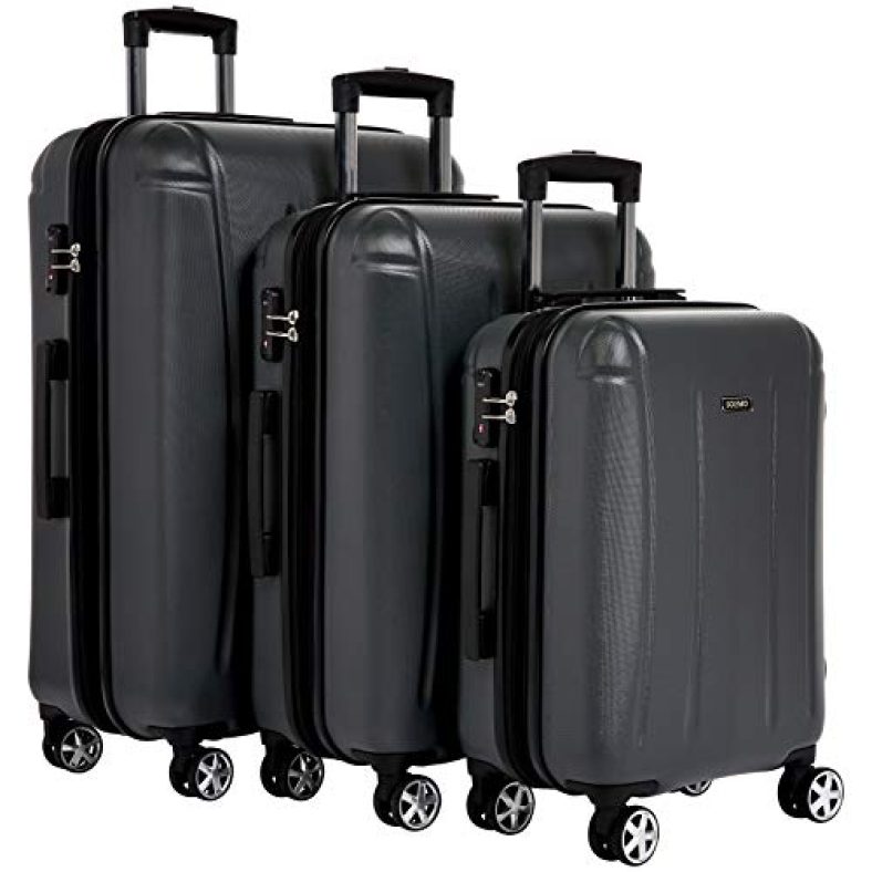 Amazon Brand – Solimo Grey Hardsided Luggage With Tsa Lock, Set Of 3 (78Cm +68.5 Cm + 56.5 Cm)