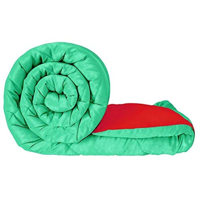Story@Home Microfiber Ultra Soft Reversible Comforter – Single, Sea Green And Red