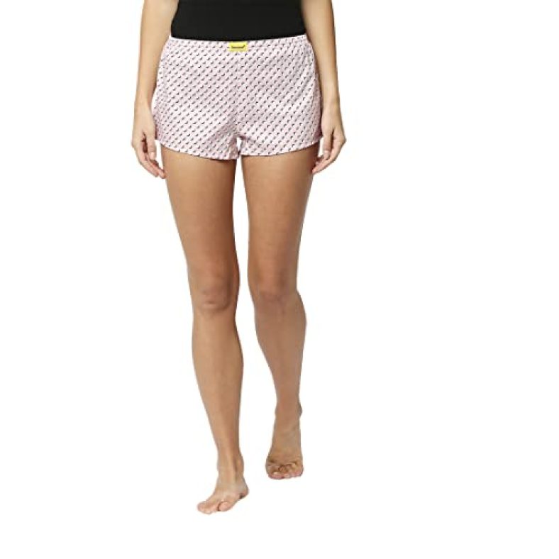 Bewakoof Women’S Regular Fit Polka Dot Pink Cotton Boxer – M