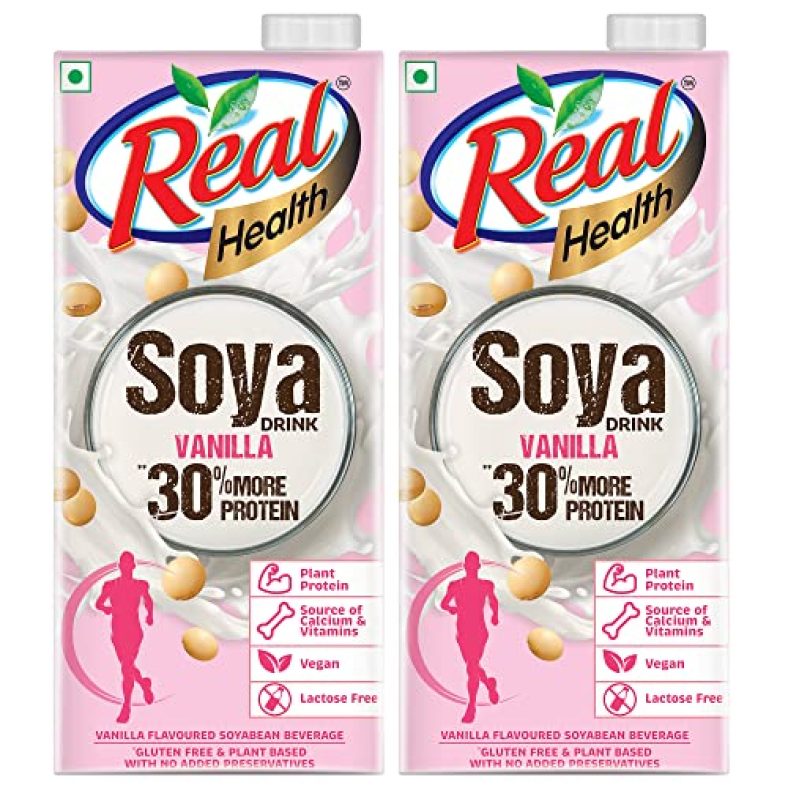 Real Health Soya Vanilla Milk 1L (Pack Of 2)  | Lactose Free | Cholesterol Free | Vegan | Plant Based Beverage | Gluten Free | No Added Preservatives