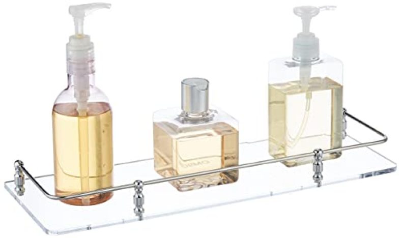 Amazon Brand – Solimo Acrylic 15″*5.5 (Inch) Wall Mounted Unbreakable Shelf / Storage Basket / Shelf For Bathroom & Home Accessories Medium  Self Round Road Cleare – 1Pc