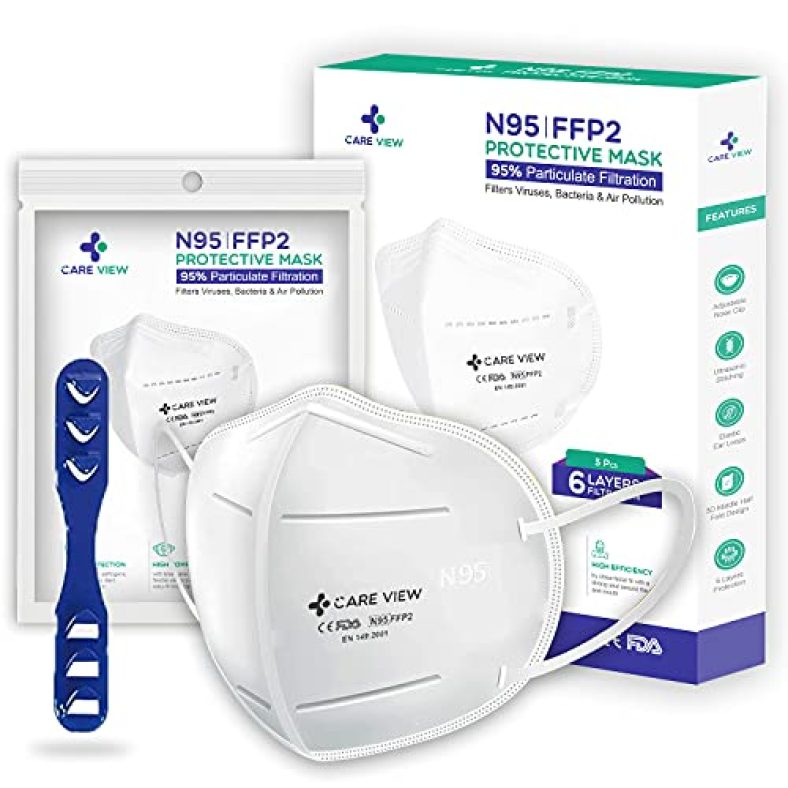 Careview Anti Pollution Cotton N95 Reusable Unisex Face Mask, Ear Loop Style (Pack Of 10) Protective Fold Flat Mask With 6 Layered Filtration(With Head Mask Extender)