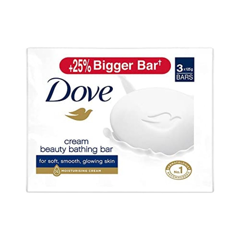 Dove Cream Beauty Bathing Bar 125 G (Combo Pack Of 3) With Moisturising Cream For Softer, Glowing Skin & Body – Nourishes Dry Skin More Than Bar Soap