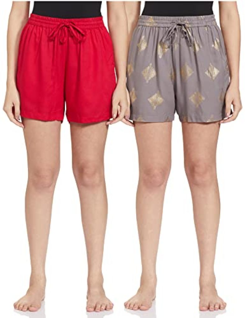 Indigo Women’S Bermuda Shorts (Aw21/Blc-065A M_Color Name: Coral +Dark Grey_M) Pack Of 2