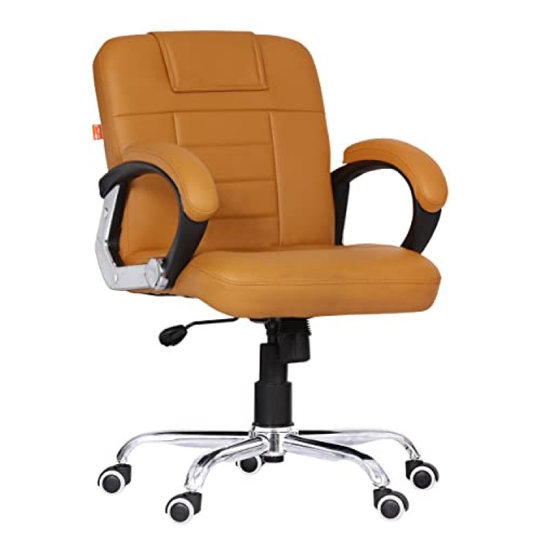 Da Urban® Brent Mid Back Revolving Leatherette Ergonomic Home & Office Executive Chair With High Comfort Seating, Height Adjustable Seat & Heavy Duty Metal Base (Camel)