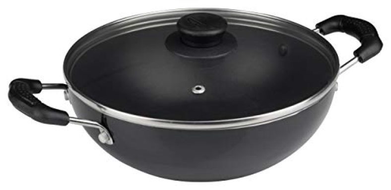 Cresta Aluminium Gas Stove Compatible Flat Base Kadai ( 23.5 Cm, Black )
