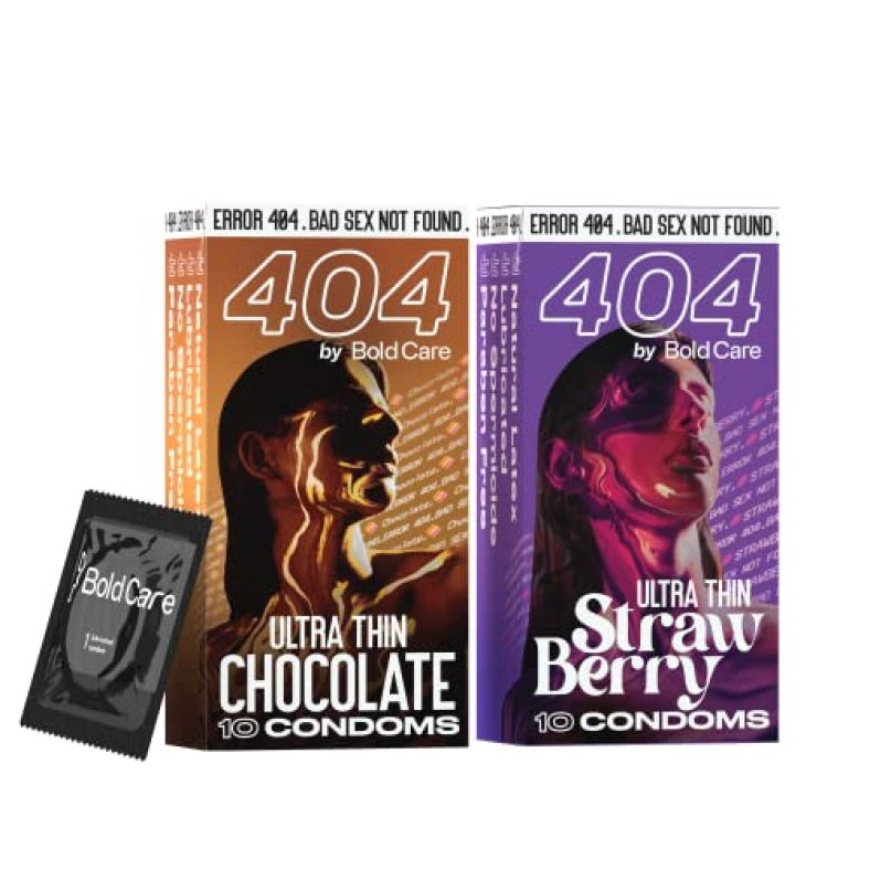 404 By Bold Care Super Ultra Thin Chocolate Flavored Condoms For Men (Chocolate + Strawberry)
