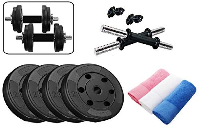 Aurion 8 Kg Dumbbells Set Adjustable Free Weight Set With Non-Slip Comfy Pvc Grip With Free Gym Towel For All Age , Multicolor