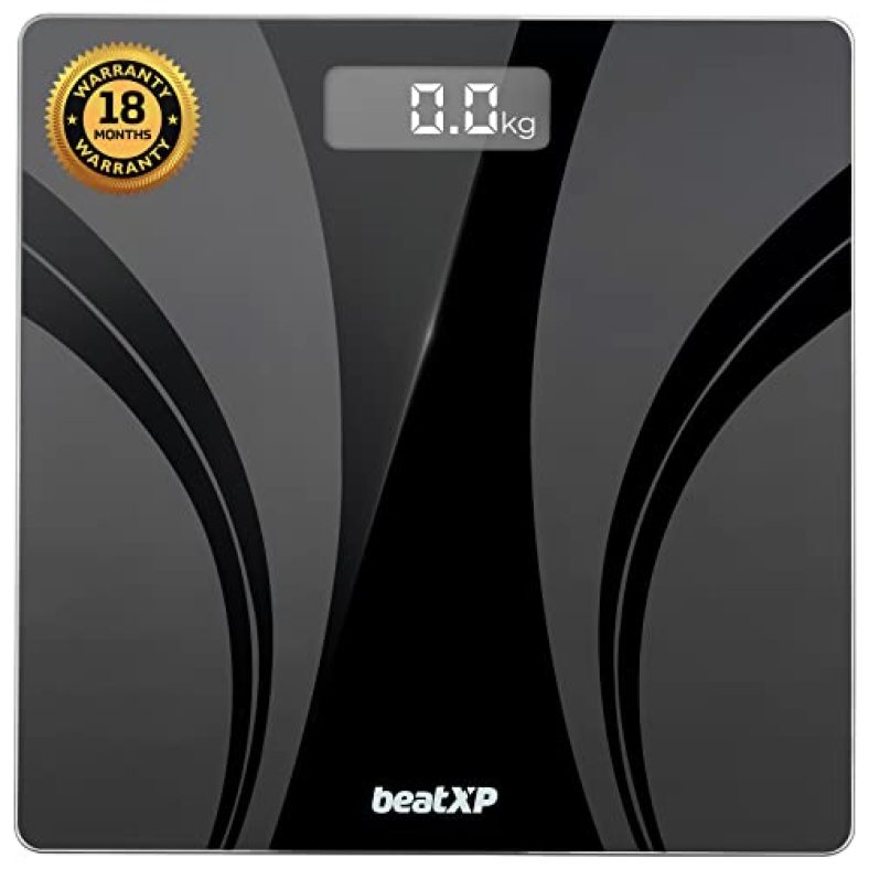 Beatxp Actifit Breeze Digital Weighing Scale With Backlit Lcd Panel (Black), Electronic Weight Machine For Body Weight With 6 Mm Thick Tempered Glass (18 Month Warranty)