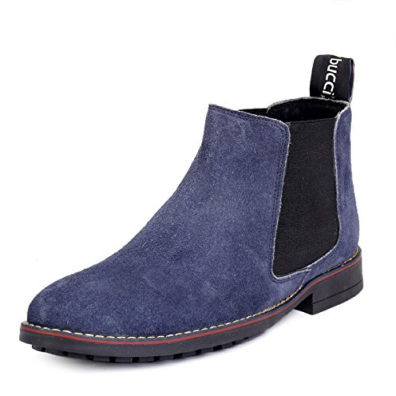 Bacca Bucci Mens 6 Inches Premium Chelsea Real Leather Suede Outdoor Slip-On Boots/Warranted Qualtiy & Durable Boot-Blue