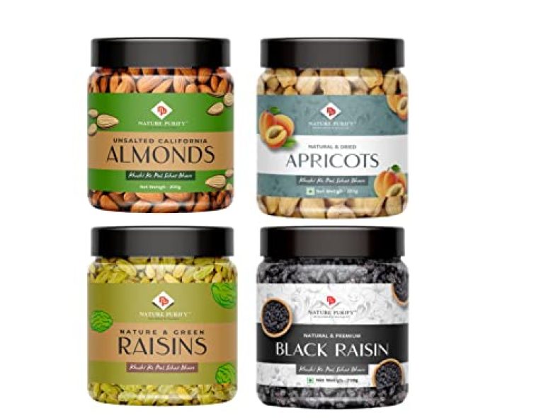 Nature Purify Dry Fruits Combo – 1Kg | Almond ,Apricot , Green Raisin , Black Raisin – 250G Each – Pack Of 4