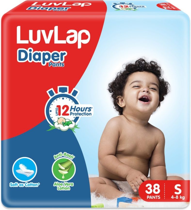 Luvlap Diaper Pants Small (Sm) 4 To 8Kg, 38 Count, Baby Diaper Pants, With Aloe Vera Lotion For Rash Protection, With Upto 12 Hour Protection – S(38 Pieces)